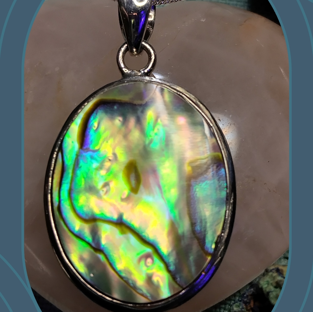 A Pop Of Color Within An Abalone, Sterling Pendant. On An 18-In Sterlin